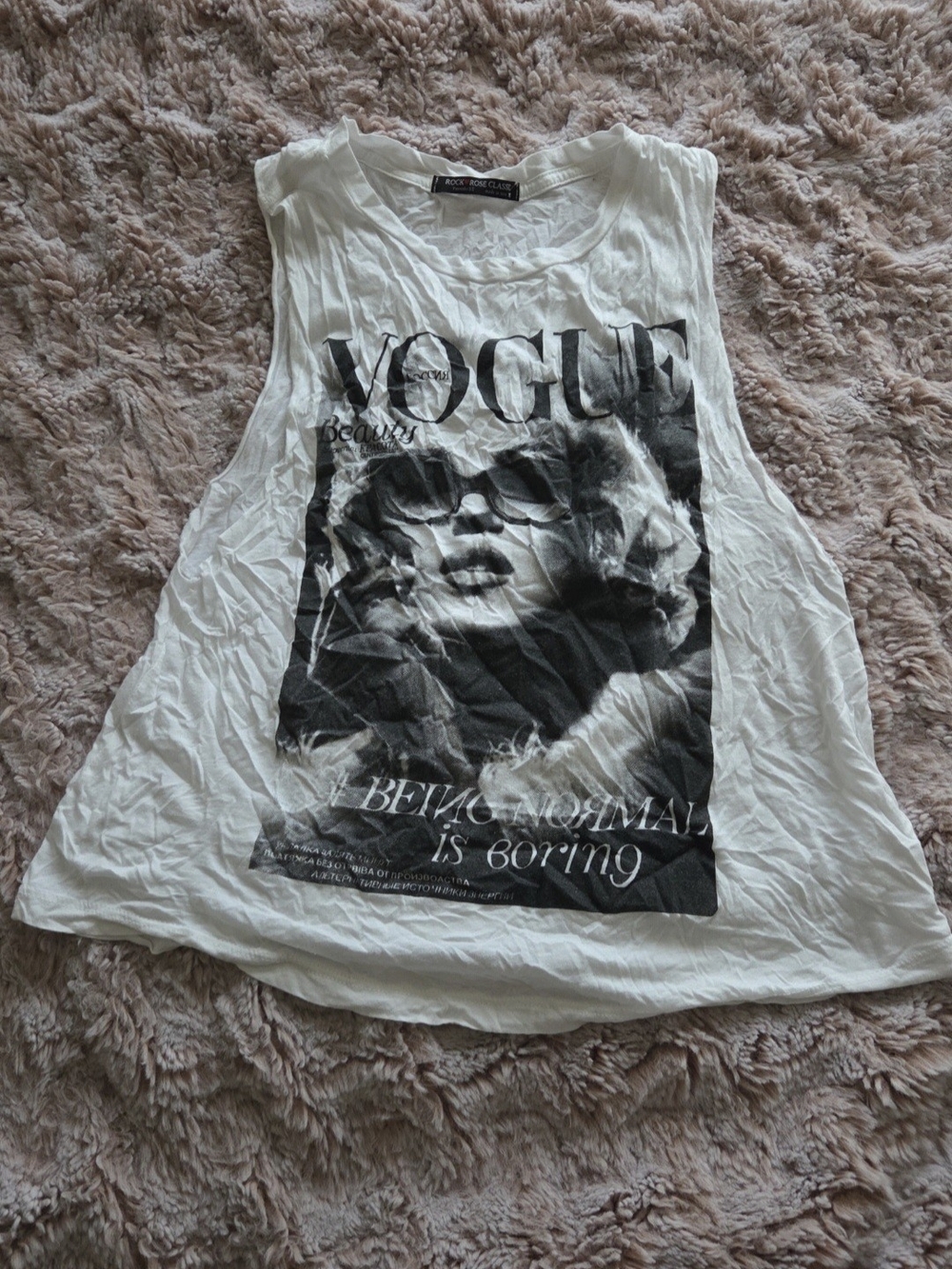 Vogue White Graphic Muscle Tee with Black Photo Print